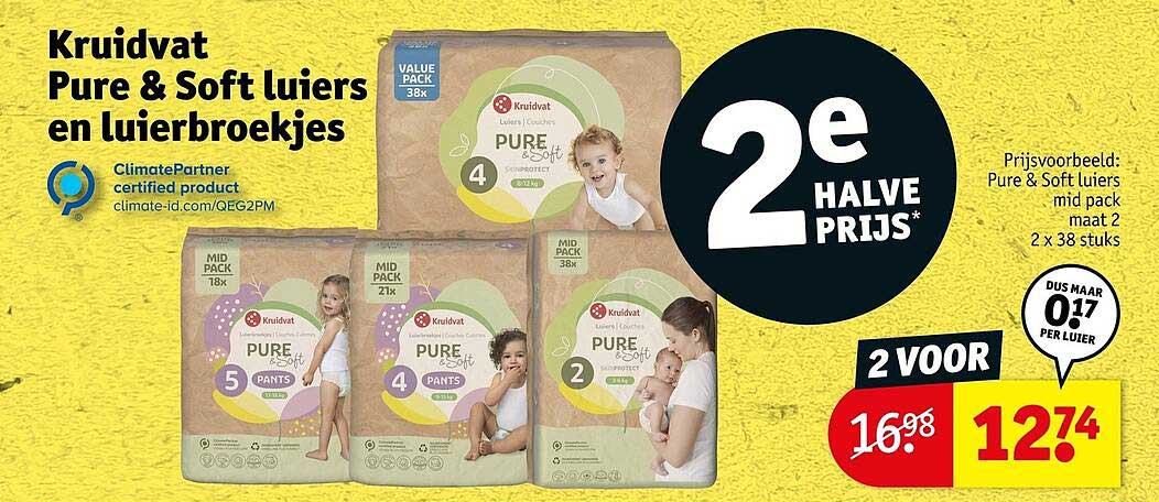 Kruidvat Pure & Soft luiers en luierbroekjes 2e halve prijs