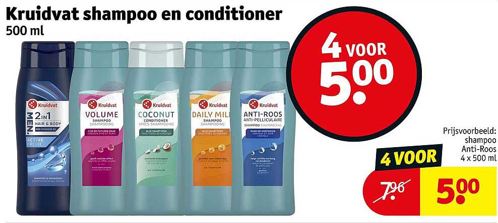 Kruidvat shampoo en conditioner 500 ml 4 VOOR 5.00