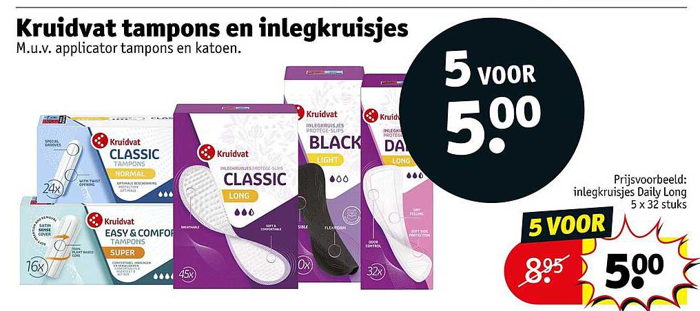 Kruidvat tampons en inlegkruisjes 5 voor 5.00