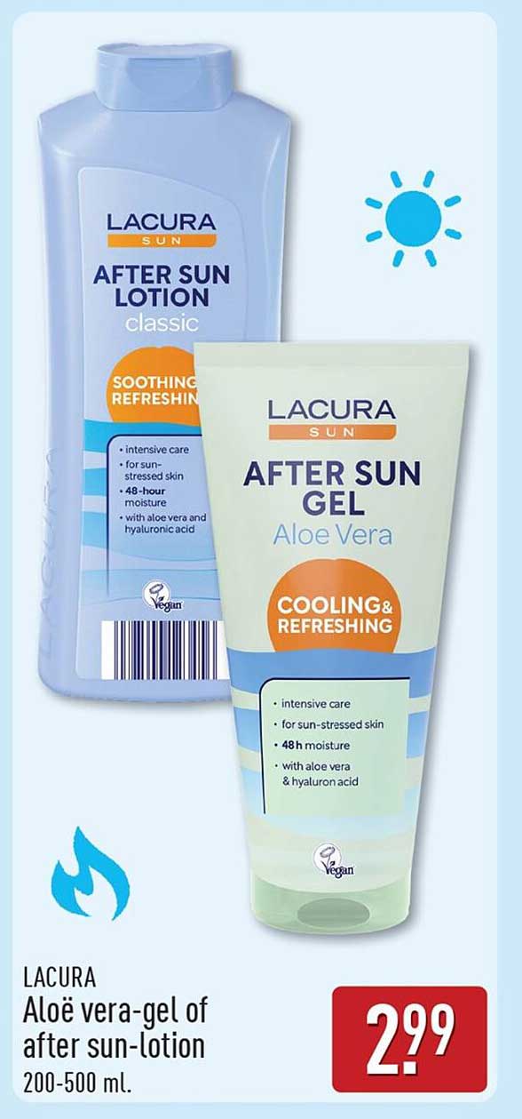 LACURA Aloë vera-gel of after sun-lotion 200-500 ml.