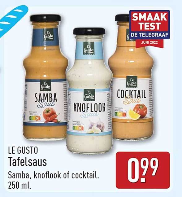 LE GUSTO Tafelsaus Samba, knoflook of cocktail. 250 ml.