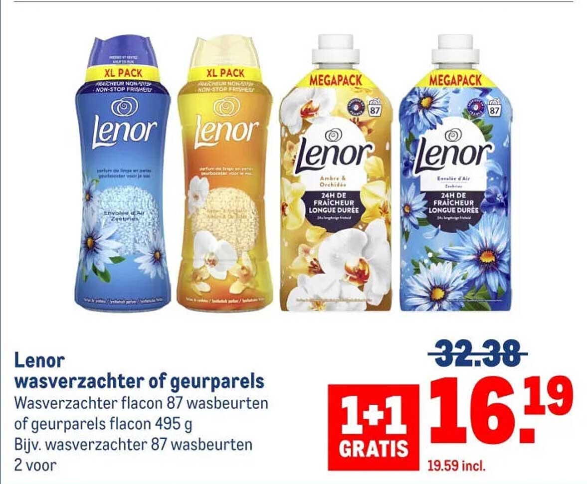 Lenor wasverzachter of geurparels 1+1 gratis