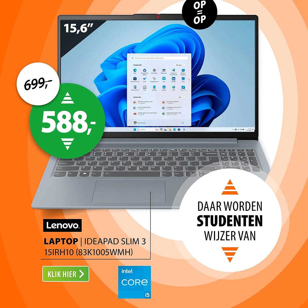 Lenovo Laptop IdeaPad Slim 3 15IRH10 (83K1005WMH)