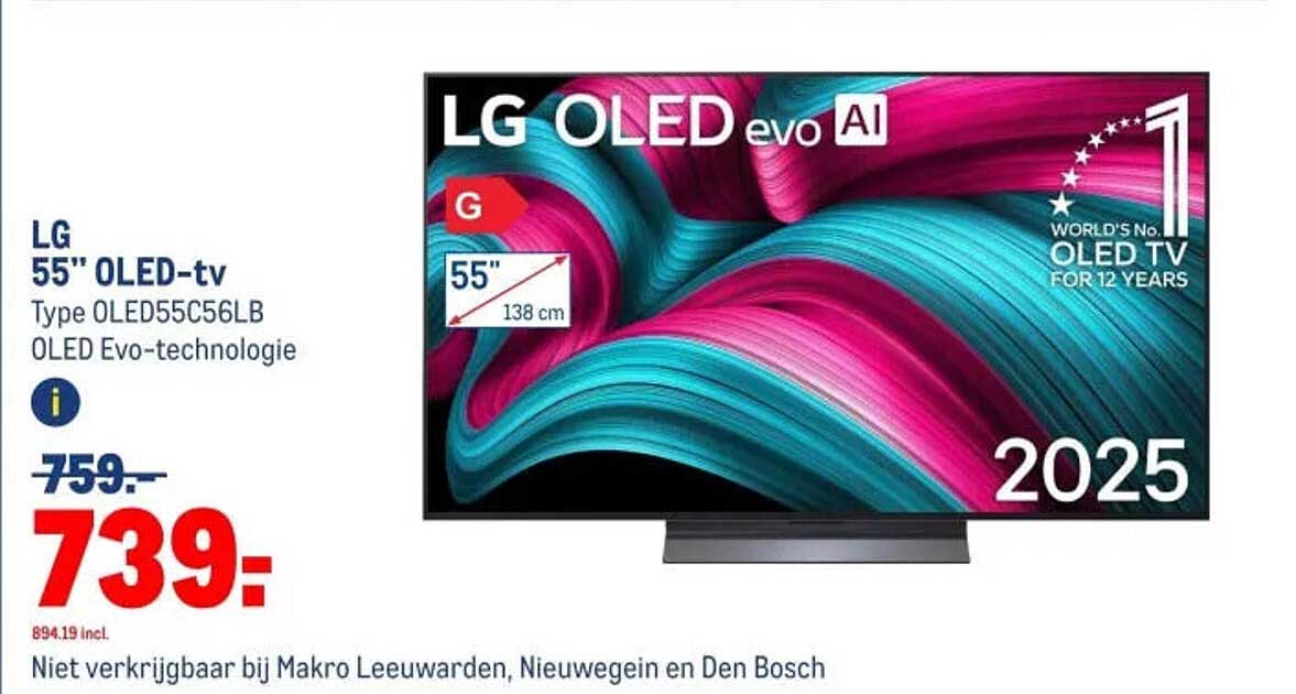 LG 55" OLED-tv Type OLED55C56LB OLED Evo-technologie