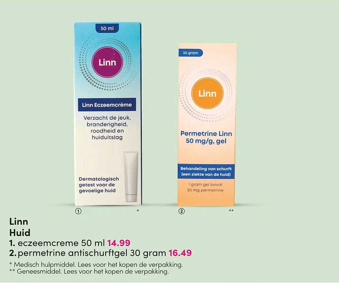 Linn Huid 1. eczeemcrème 50 ml 2. permethrine antischurftgel 30 gram