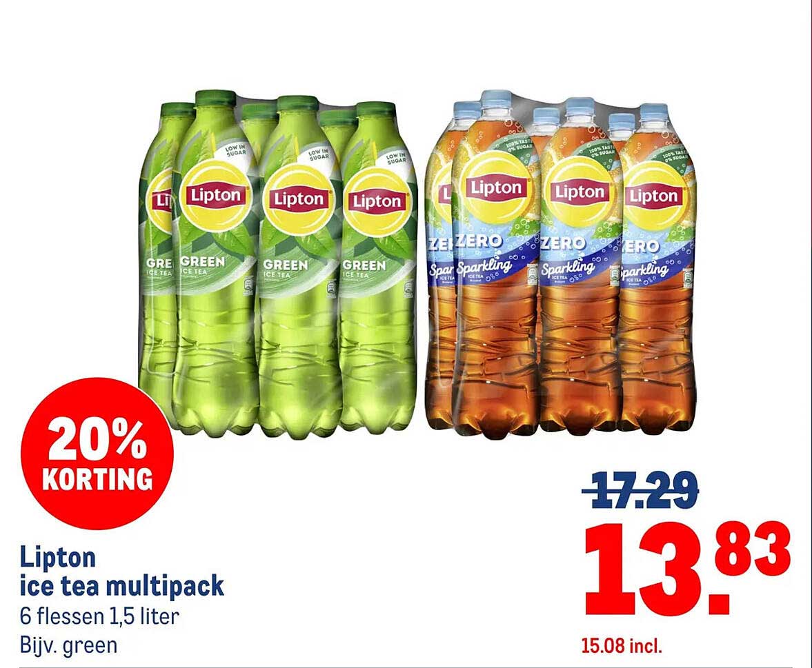 Lipton ice tea multipack 6 flessen 1,5 liter Bijv. green 20% korting