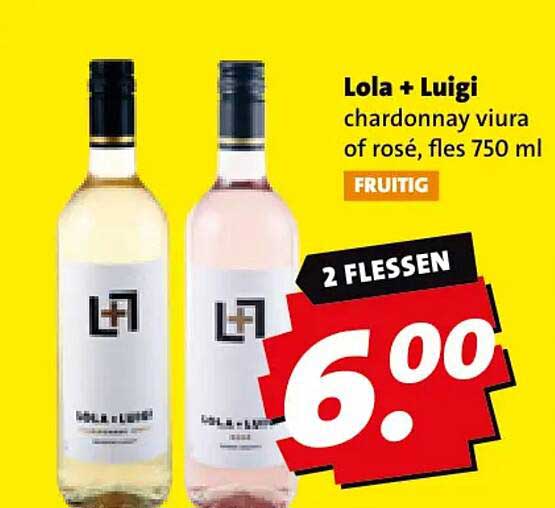 Lola + Luigi chardonnay viura of rosé, fles 750 ml FRUITIG 2 FLESSEN