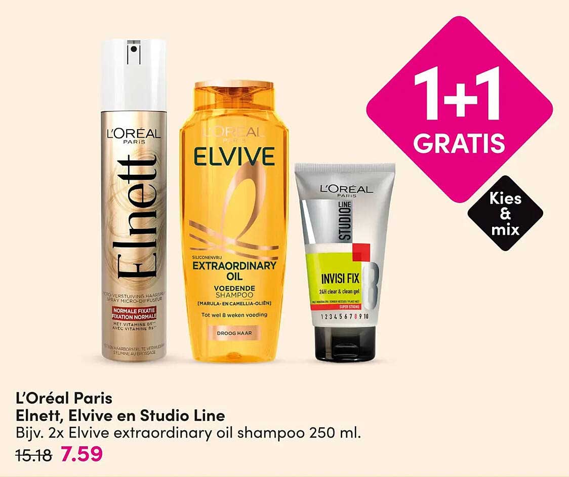 L’Oréal Paris Elnett, Elvive en Studio Line 1+1 GRATIS
