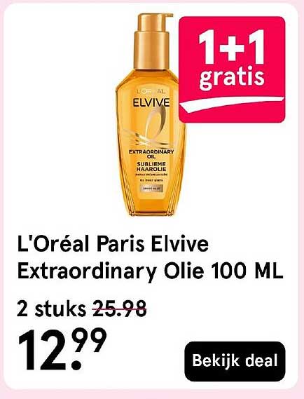 L'Oréal Paris Elvive Extraordinary Olie 100 ML 1+1 gratis