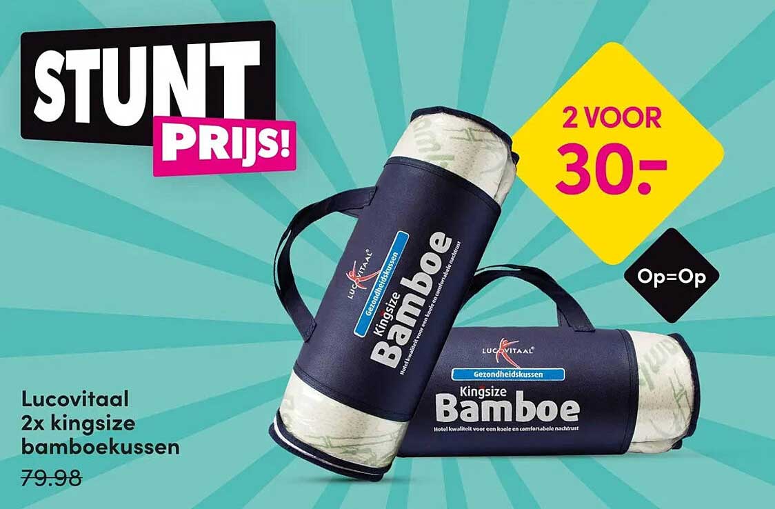 Lucovitaal 2x kingsize bamboekussen 2 voor 30.- Op=Op