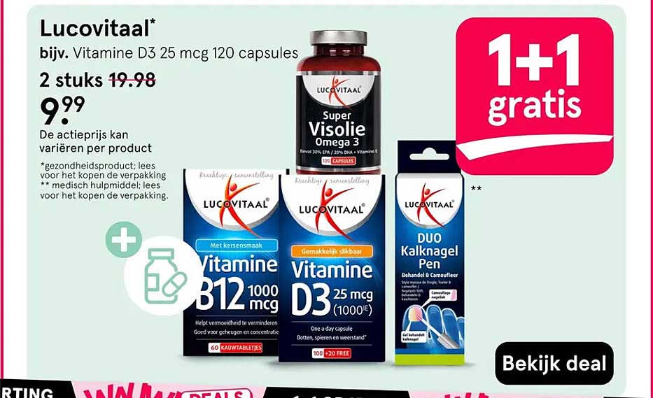 Lucovitaal* bijv. Vitamine D3 25 mcg 120 capsules 1+1 gratis