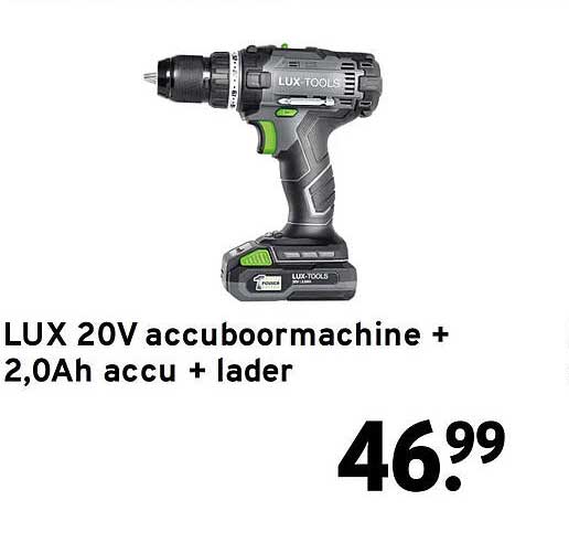 LUX 20v accuboormachine + 2,0Ah accu + lader