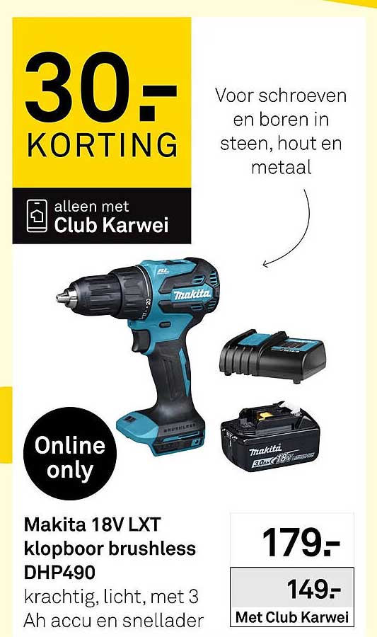 Makita 18V LXT klopboor brushless DHP490