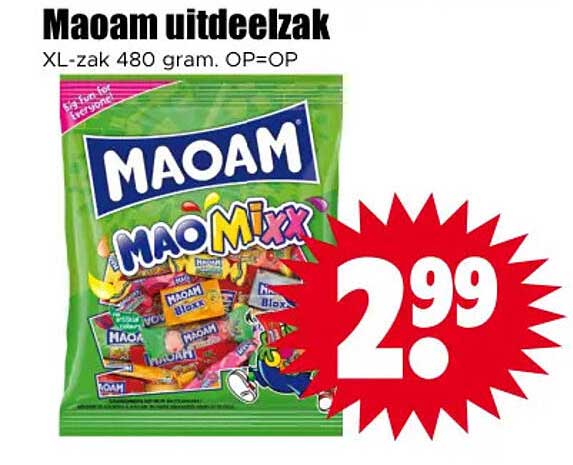 Maoam uitdeelzak XL-zak 480 gram. OP=OP