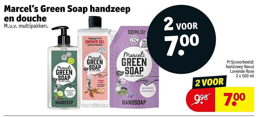Marcel's Green Soap handzeep en douche 2 VOOR 7.00