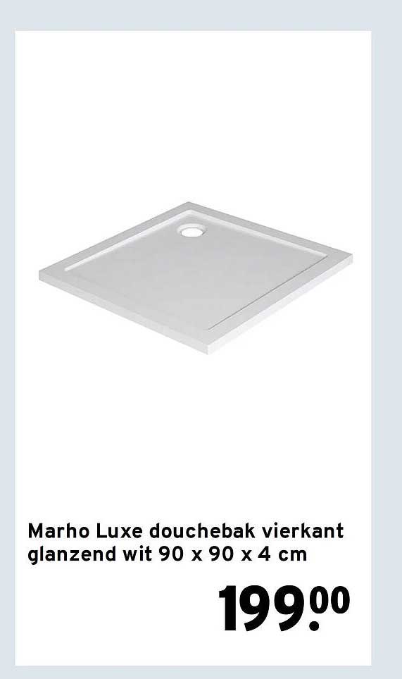Marho Luxe douchebak vierkant glanzend wit 90 x 90 x 4 cm
