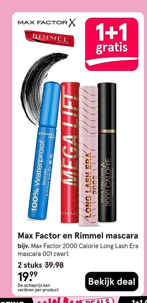 Max Factor en Rimmel mascara 1+1 gratis