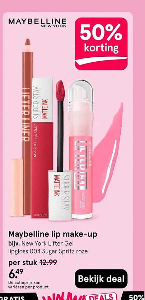 Maybelline lip make-up - 50% korting