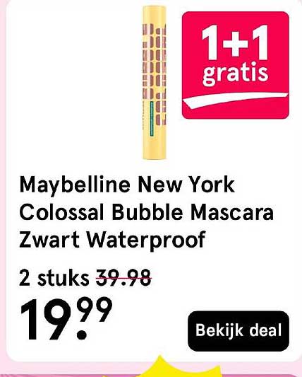 Maybelline New York Colossal Bubble Mascara Zwart Waterproof 1+1 gratis