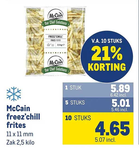 McCain freez'chill frites 11 x 11 mm Zak 2,5 kilo V.A. 10 STUKS 21% KORTING