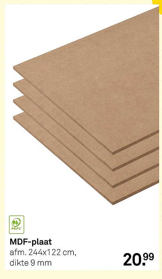 MDF-plaat afm. 244x122 cm, dikte 9 mm