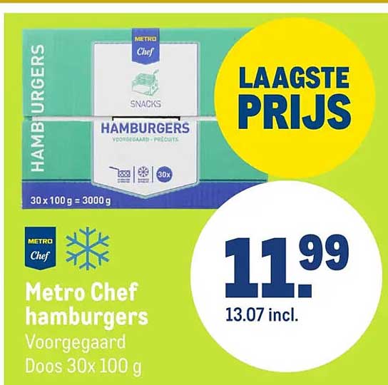 Metro Chef hamburgers Voorgegaard Doos 30x 100 g