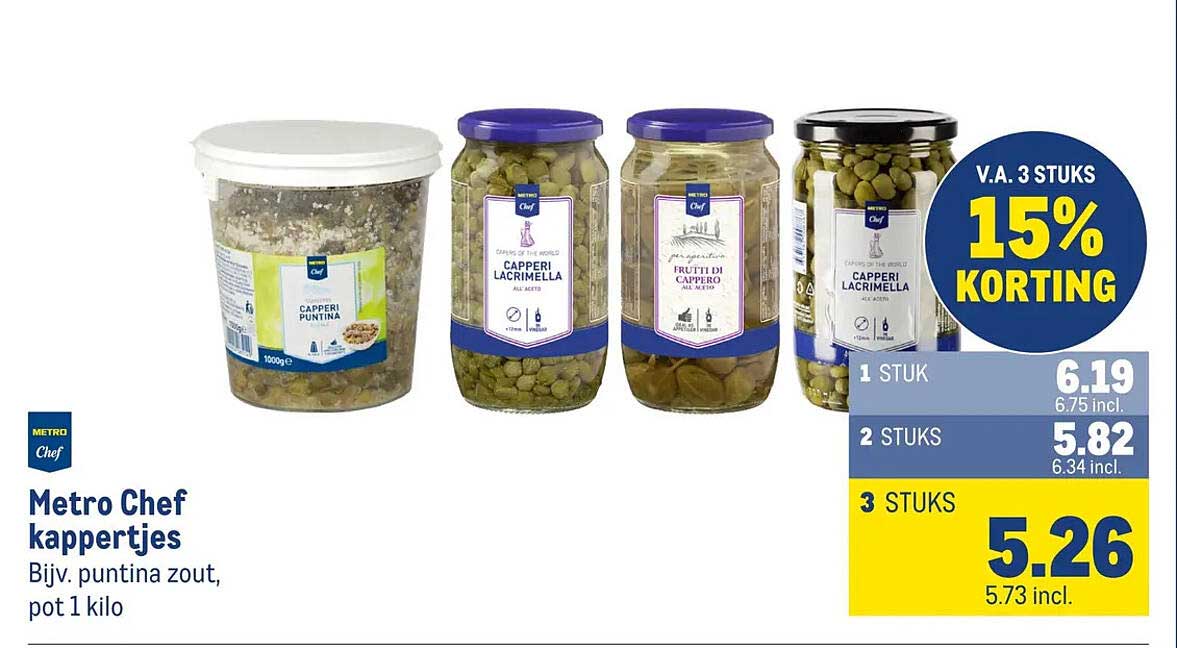 Metro Chef kappertjes Bijv. puntina zout, pot 1 kilo