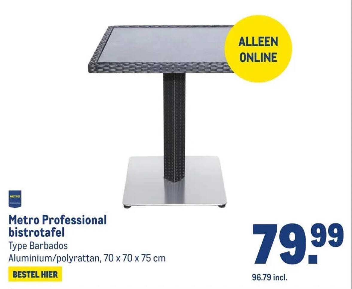 Metro Professional bistrotafel Type Barbados Aluminium/polyrattan, 70 x 70 x 75 cm