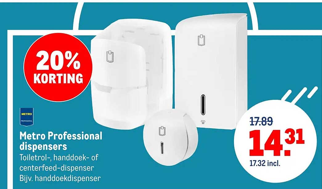 Metro Professional dispensers Toilettrol-, handdoek- of centerfeed-dispenser Bijv. handdoekdispenser 20% KORTING