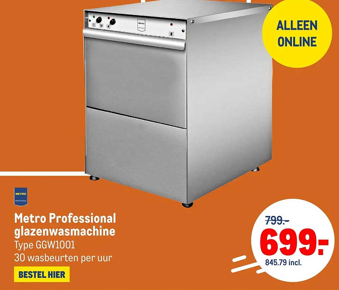 Metro Professional glazenwasmachine Type GGW1001 30 wasbeurten per uur