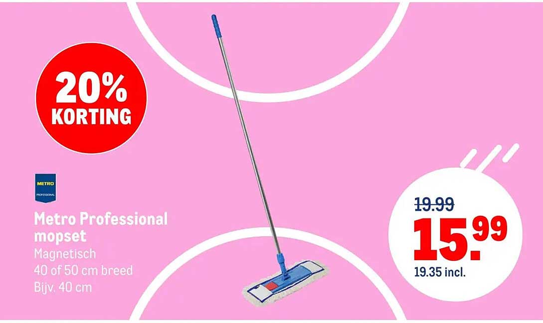 Metro Professional mopset Magnetisch 40 of 50 cm breed Bijv. 40 cm 20% KORTING