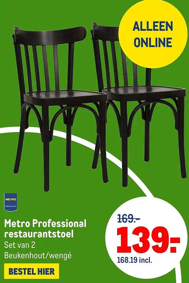 Metro Professional restaurantstoel Set van 2 Beukenhout/wengé ALLEEN ONLINE
