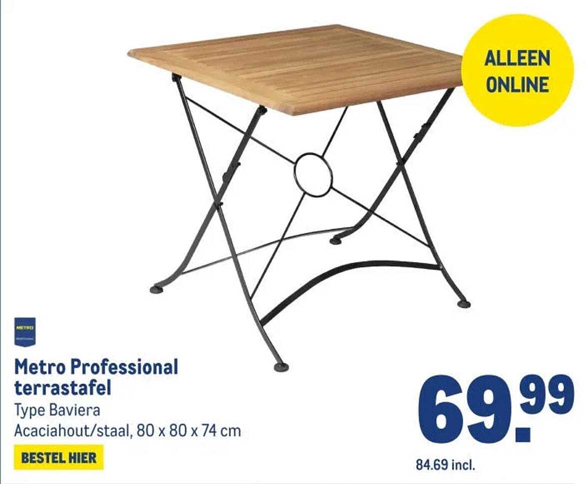 Metro Professional terrastafel Type Baviera Acaciahout/staal, 80 x 80 x 74 cm BESTEL HIER