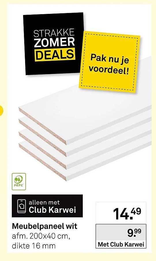 Meubelpaneel wit afm. 200x40 cm, dikte 16 mm