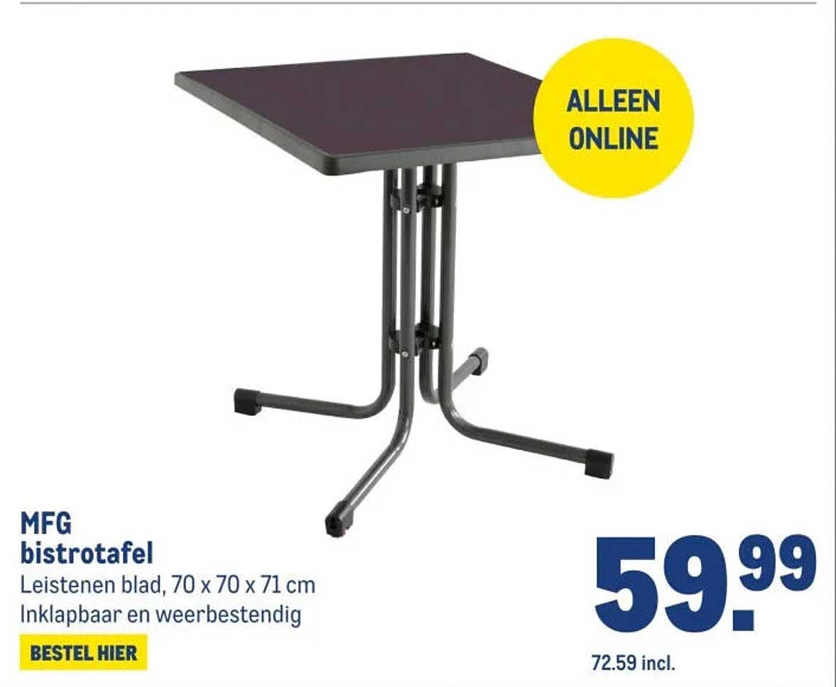 MFG bistrotafel Leistenen blad, 70 x 70 x 71 cm Inklapbaar en weerbestendig