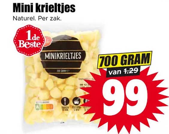 Mini krieltjes Naturel. Per zak. 1de Beste 700 gram van 1.29