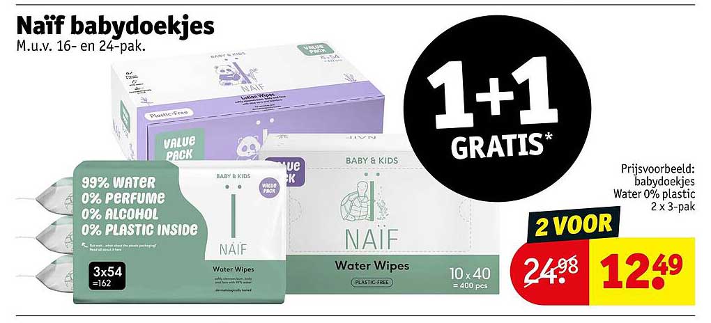 Naïf babydoekjes 1+1 gratis