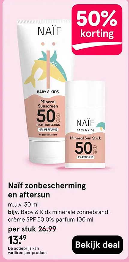 Naïf zonbescherming en aftersun 50% korting