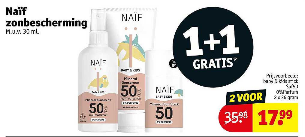 Naïf zonbescherming M.u.v. 30 ml. 1+1 GRATIS*