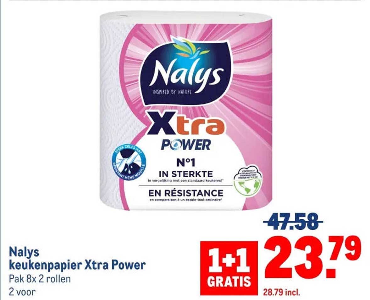 Nalys keukenpapier Xtra Power 1+1 gratis