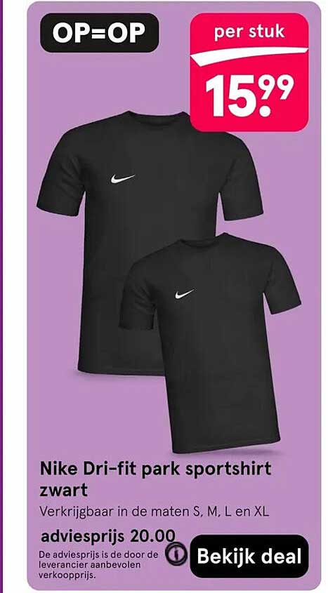 Nike Dri-fit park sportshirt zwart