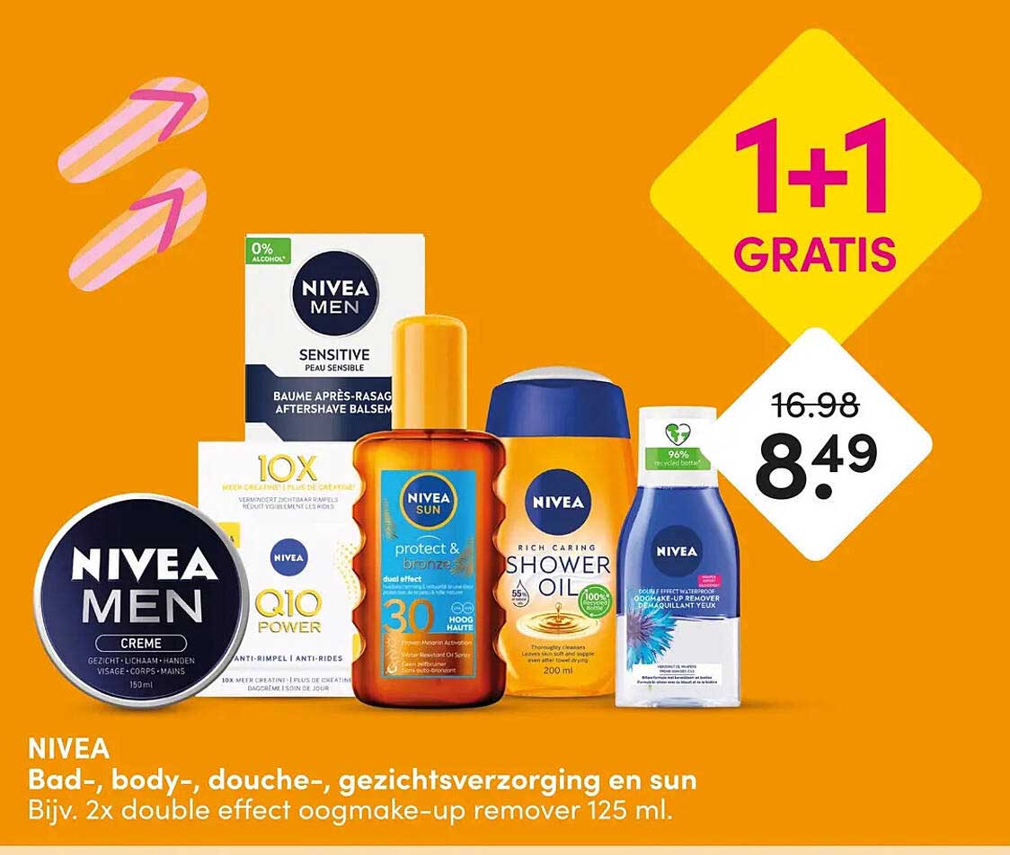 NIVEA Bad-, body-, douche-, gezichtsverzorging en sun Bijv. 2x double effect oogmake-up remover 125 ml. 1+1 GRATIS