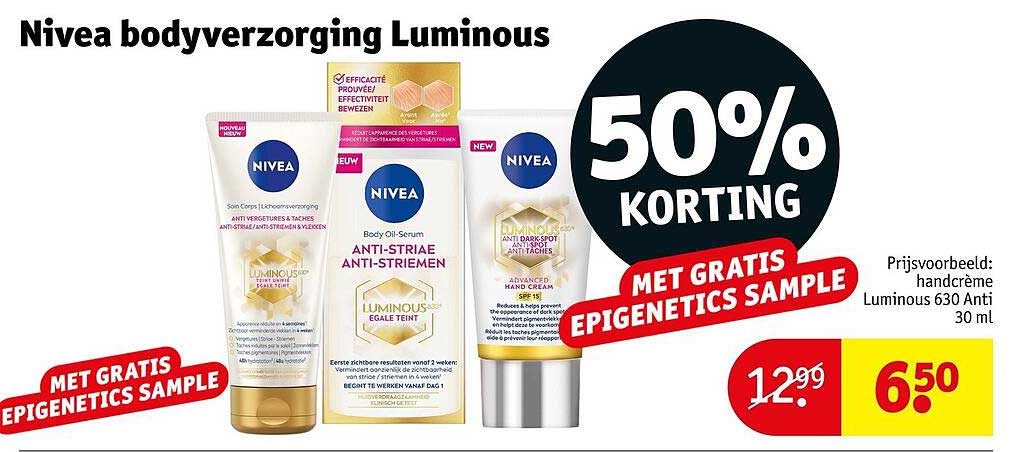 Nivea bodyverzorging Luminous 50% KORTING MET GRATIS EPIGENETICS SAMPLE