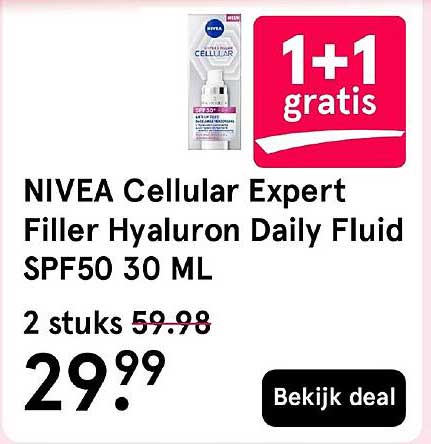 NIVEA Cellular Expert Filler Hyaluron Daily Fluid SPF50 30 ML 1+1 gratis