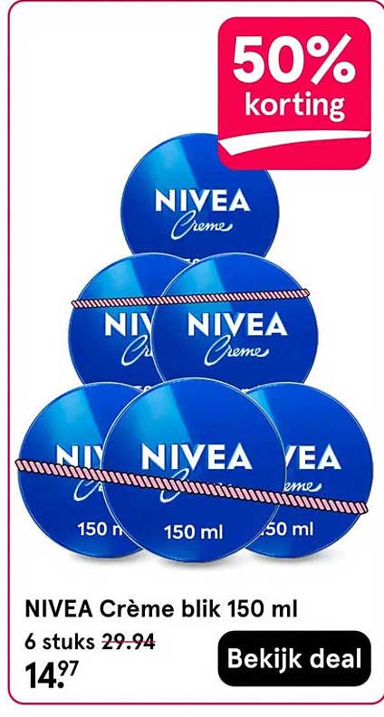 NIVEA Crème blik 150 ml 6 stuks 50% korting