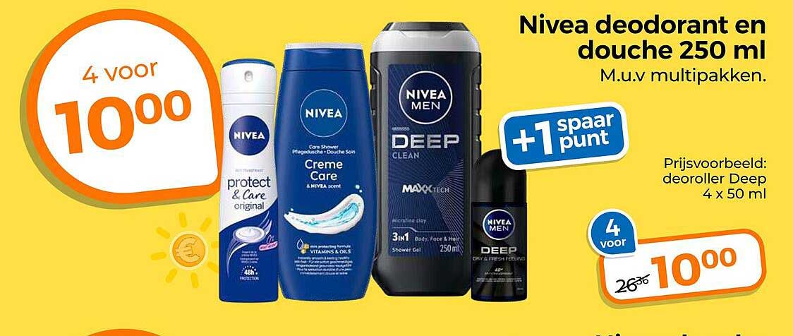 Nivea deodorant en douche 250 ml +1 spaar punt