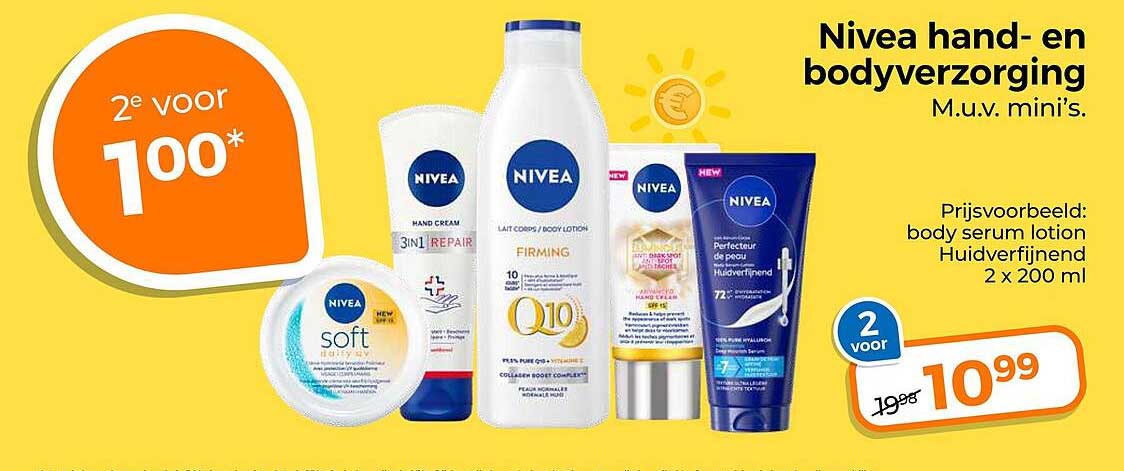 Nivea hand- en bodyverzorging M.u.v. mini’s. 2e voor 1,00*
