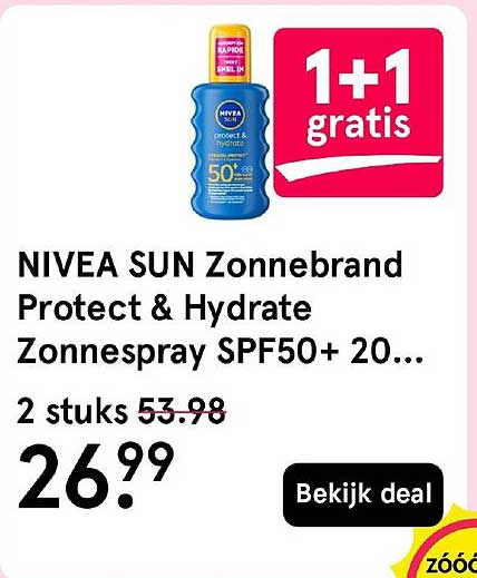 NIVEA SUN Zonnebrand Protect & Hydrate Zonnespray SPF50+ 20... 1+1 gratis