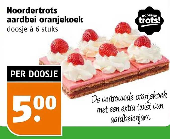 Noordertrots aardbei oranjekoek doosje à 6 stuks