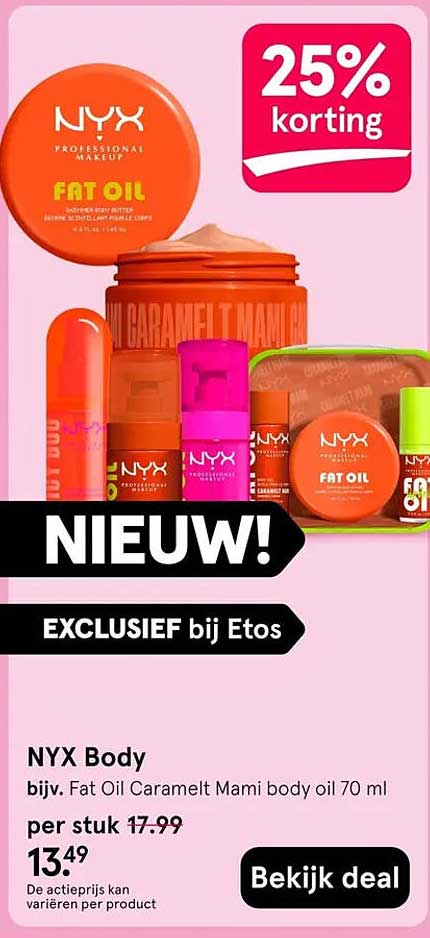 NYX Body bijv. Fat Oil Caramelt Mami body oil 70 ml 25% korting
